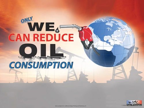 Graphic urging to reduce oil consumption globally.