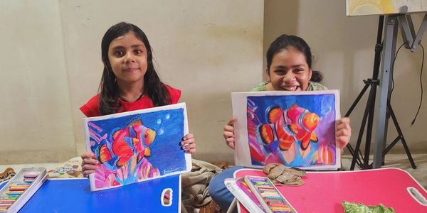 oil pastel drawings, reflects the joy, creativity, confidence they experienced while learning art.