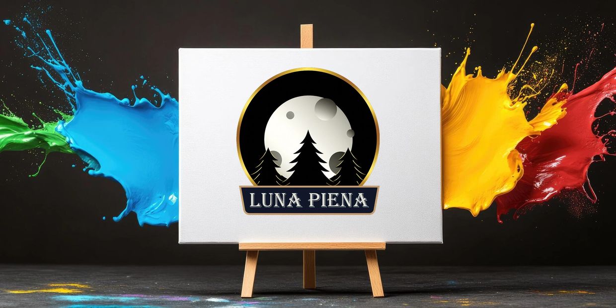 Logo of Luna Piena with a full moon and trees on a canvas.