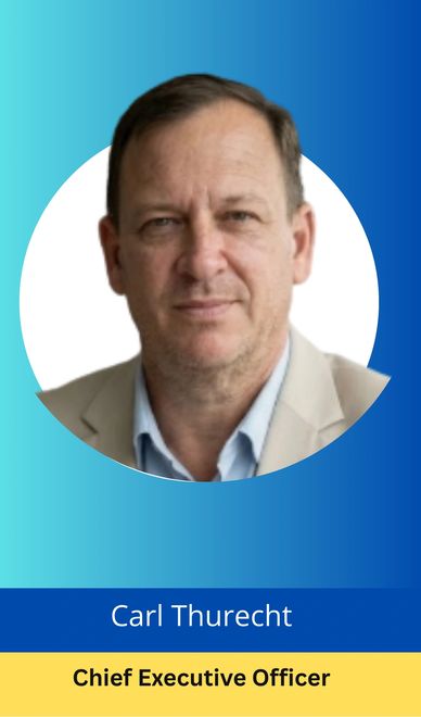 Professional headshot of Carl Thurecht, CEO, against a blue gradient background.