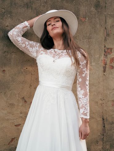Delicate lace and chiffon gown