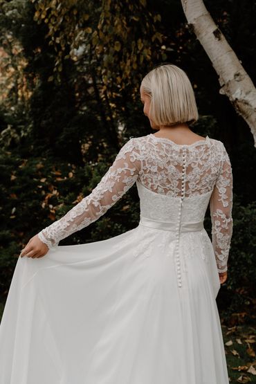 Delicate lace and chiffon gown