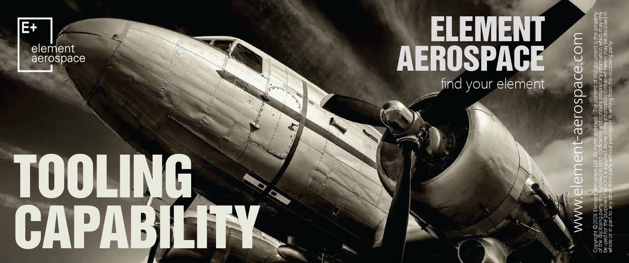Vintage aircraft with Element Aerospace branding highlighting tooling capability.