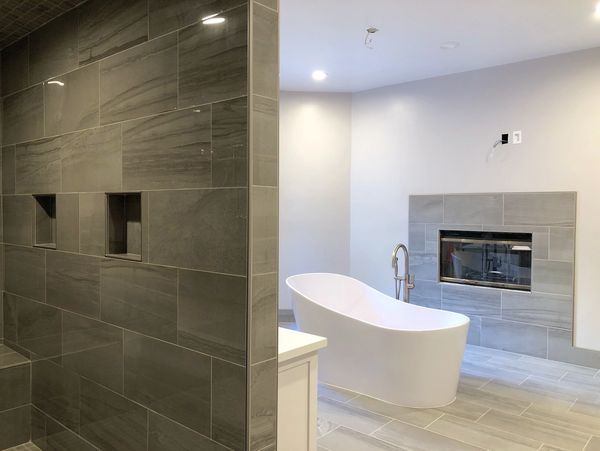 Master bathroom with fireplace 
