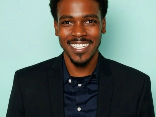 Smiling man in dark suit jacket and shirt.