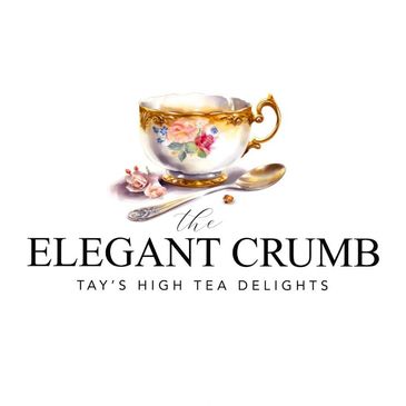 The Elegant Crumb Logo. Which is a cup of tea and a spoon beside the cup with a cute crumb 