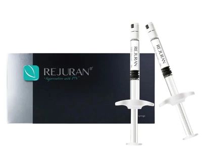 Rejuran skin treatment syringes with product box.