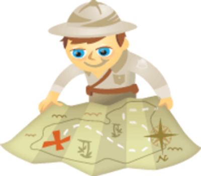 An Explorer Exploring a Map.  X marks the spot welcome to our Shop at Explorer's Eco-Emporium 41 Onto