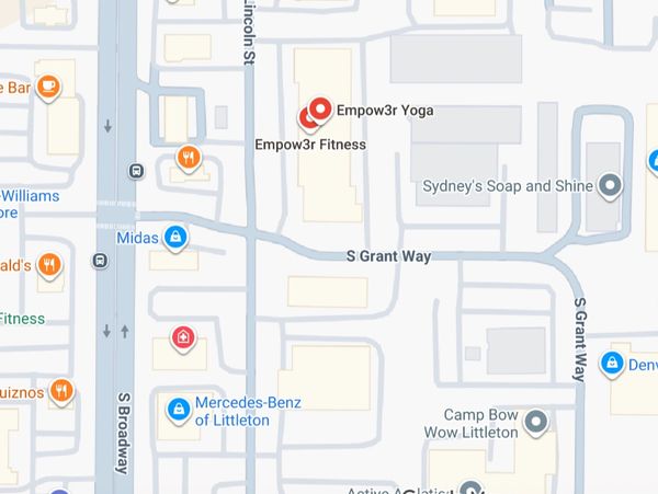 Map of Empow3r Yoga in Littleton, CO