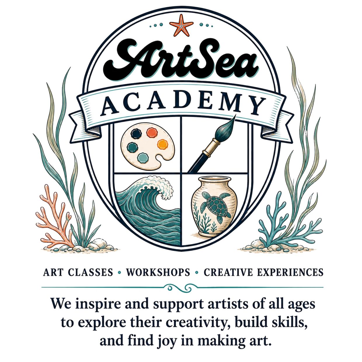 Logo for ArtSea Academy promoting art classes and workshops.