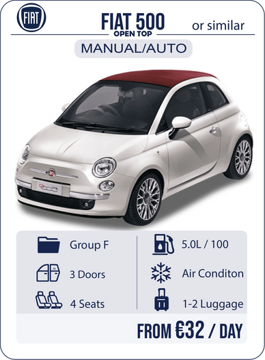 Stalis rent a car with free hotel delivery, group discounts and full insurance open top cabrio