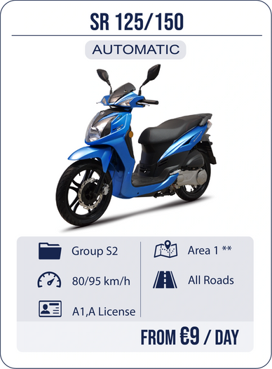Scooter rental Crete Stalis, scooter huren, no license, hotel delivery included
