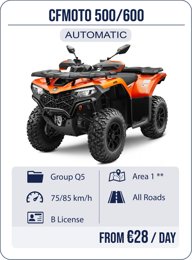 Quad orange ATV rental in Stalis Crete, quad mieten, location quad, hotel delivery, full insurance