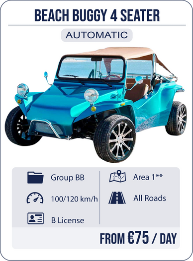 automatic new blue beachbuggy for 4 four people for all the family travel safe full insurance stalis