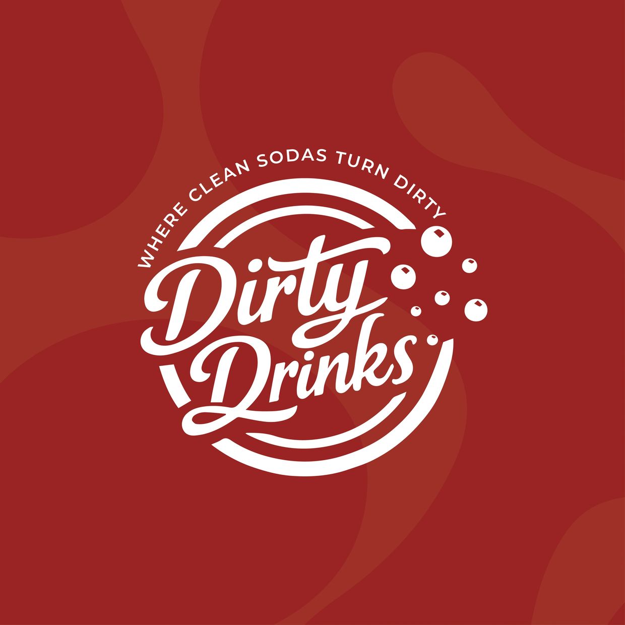 Logo for Dirty Drinks, slogan: Where clean sodas turn dirty.
