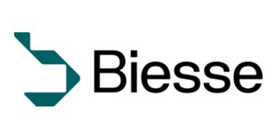 Biesse logo with teal geometric icon and black text.
