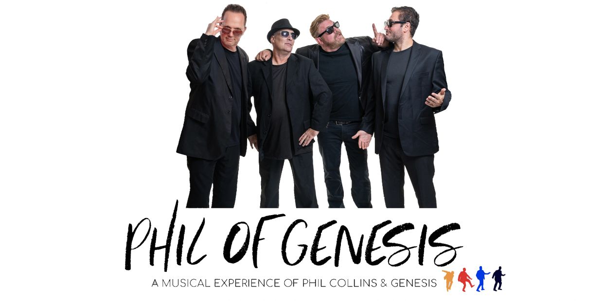 Phil of Genesis band group photo with logo and tagline.