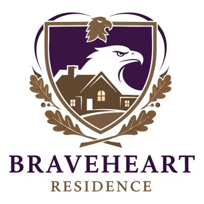 Logo featuring an eagle, house, and oak leaves with Braveheart Residence text.