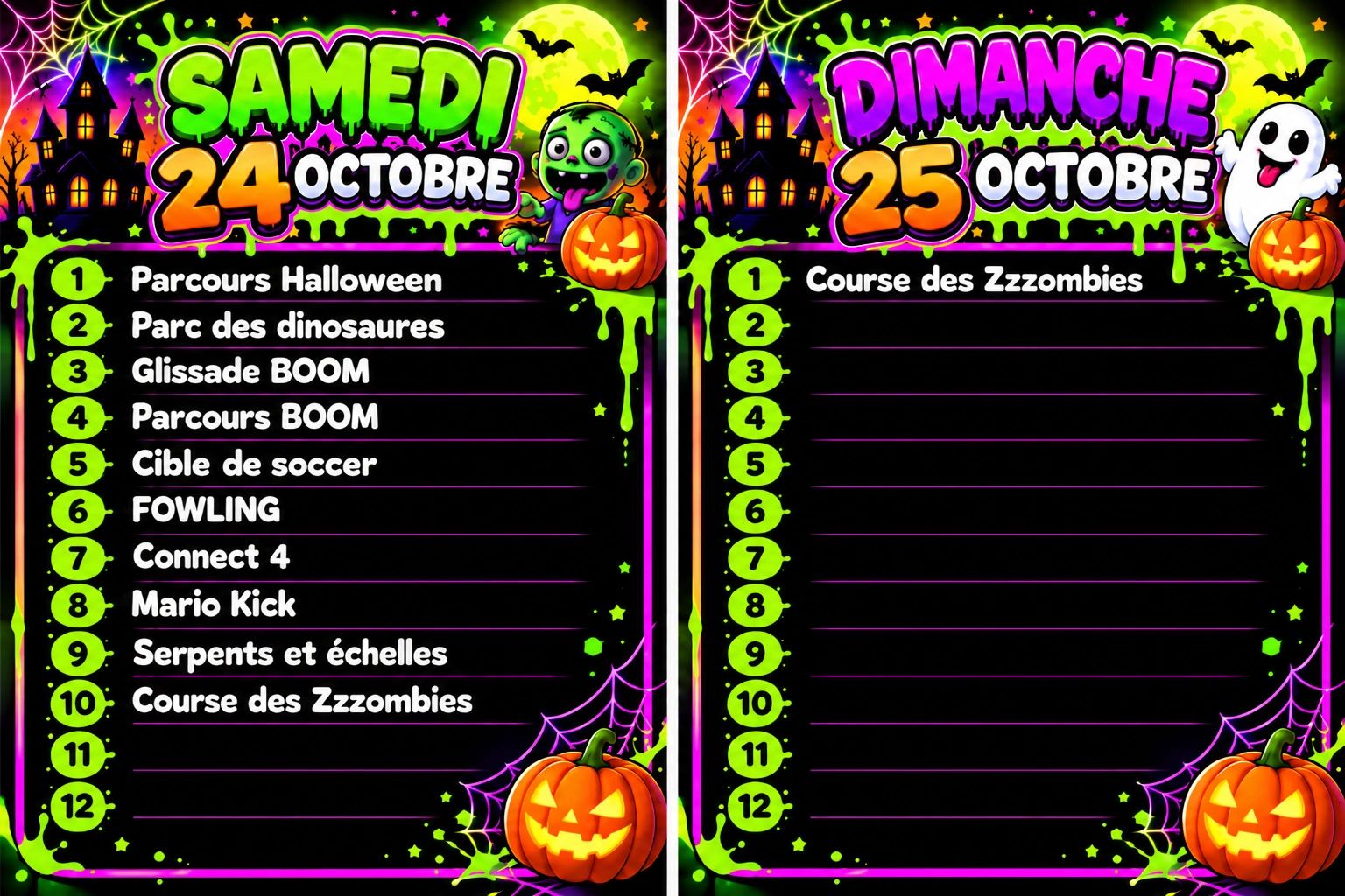 Événements d'Halloween sur deux jours, 24 et 25 octobre.