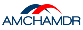 Logo with blue text and red and blue arcs above it.