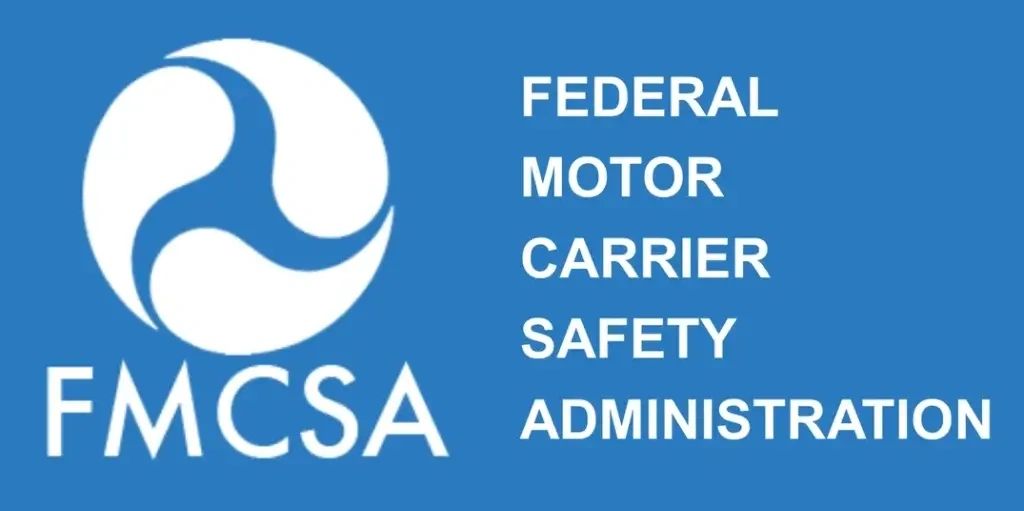 Logo of the Federal Motor Carrier Safety Administration (FMCSA) on a blue background.