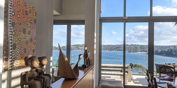 Modern waterside cliff house water view with natural light