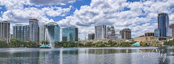 Orlando City Skyline by the beautiful Lake Eola Park. 