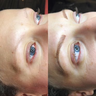 Before and after photo of a clients microblading