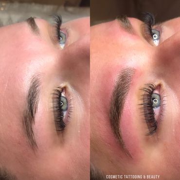 before and after photo of eyebrow tattooing/ Microblading