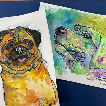 Watercolor pet portraits.
