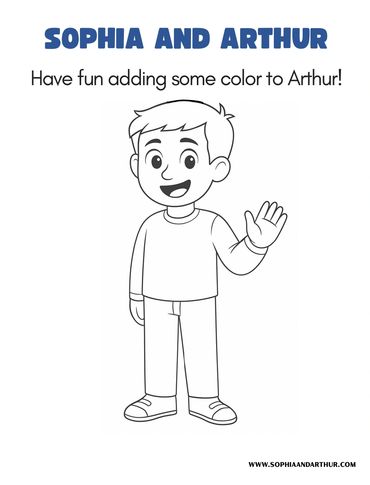 Black and white coloring page of Arthur waving happily.
