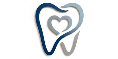 Stylized tooth outline with a heart shape inside, symbolizing dental care.