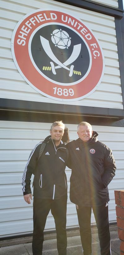 Keith (left) at Sheffield United in Jan 2020 where he got to learn from their manager Chris Wilder.
