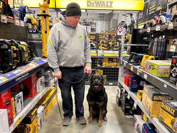 dog trainer in store with dog