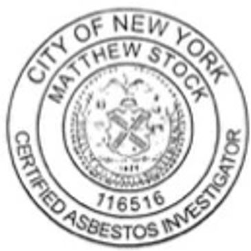 Matthew Stock & GAC Environmental Certified Asbestos Investigator Stamp 