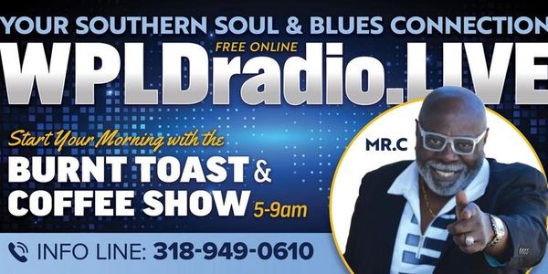 A flyer for WPLDradio.LIVE, "The Burnt Toast & Coffee Show"