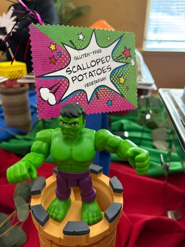 The Hulk, made a great buffet decoration for our comic book themed gala, Bristol Catering Louisville