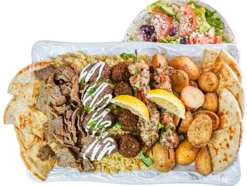 Lamb Beef or Chicken Gyro Chicken or Pork Souvlaki Falafel Beef Kefte (Greek Meatballs) Pita Bread 