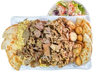 Platter Lamb Beef or Chicken Gyro  Pita Bread Rice Pilaf Roasted Potatoes Large Greek Salad 