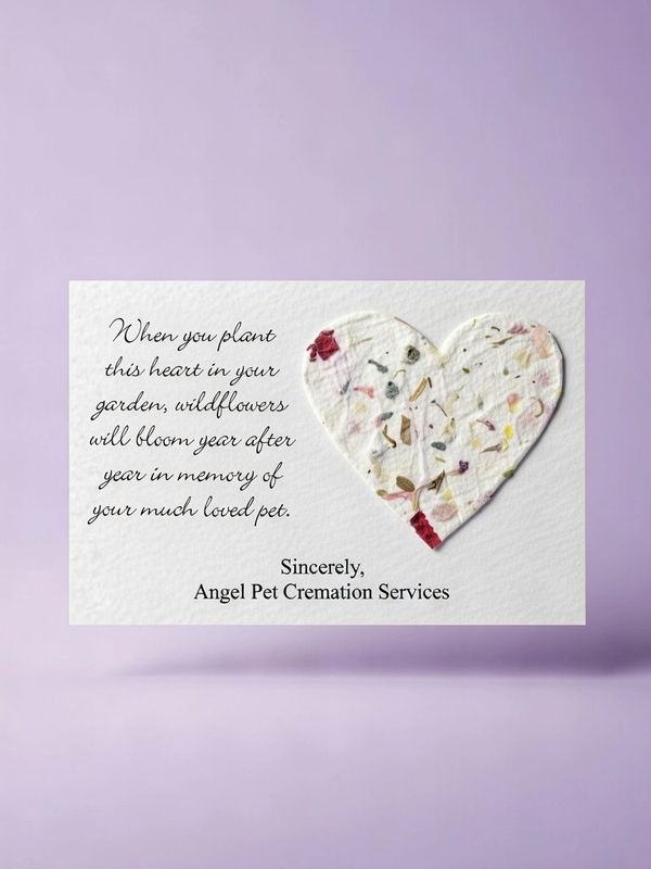 A sentimental card with a heart and message honoring a beloved pet's memory.