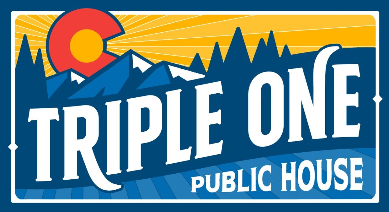 Logo for Triple One Public House with mountains and sun graphic.