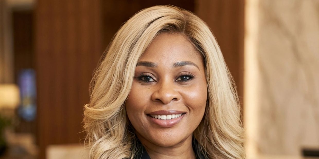 Smiling woman with blonde hair in a professional setting.