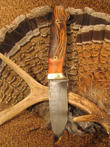 Custom knife with Damascus blade and Bocote and Cherry handle