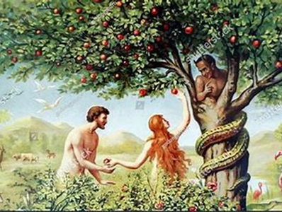 Adam and Eve with the serpent in the Tree of Knowledge.
