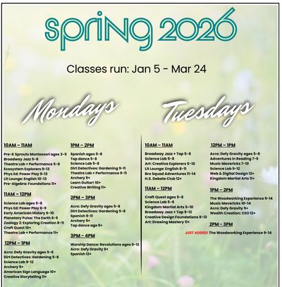 wave homeschool spring class schedule 2026