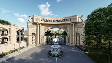 alt="Riyasat Royalcrest Grand Entrance Gate - Luxury Residential Property by Mumbai Third Properties"