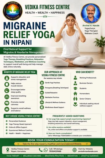 Migraine Relief Yoga Nipani by Vedika Fitness Centre featuring Yoga Therapy, Meditation, Pranayama a