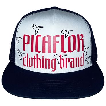 Black Cap White Face Picaflor Clothing Brand Old English Red with Black outline