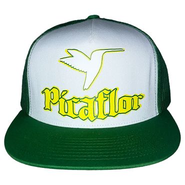 Green Cap White Face Picaflor Logo 1 Green & Yellow with Block Lettering
