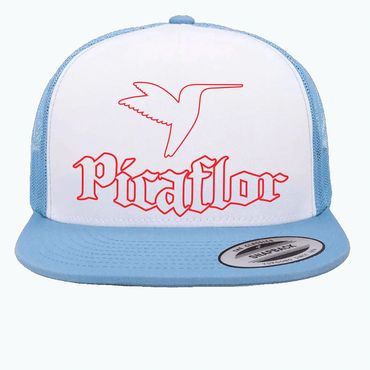 Picaflor Og Font Red on White Face with Light Blue Bill and Light Blue Mesh